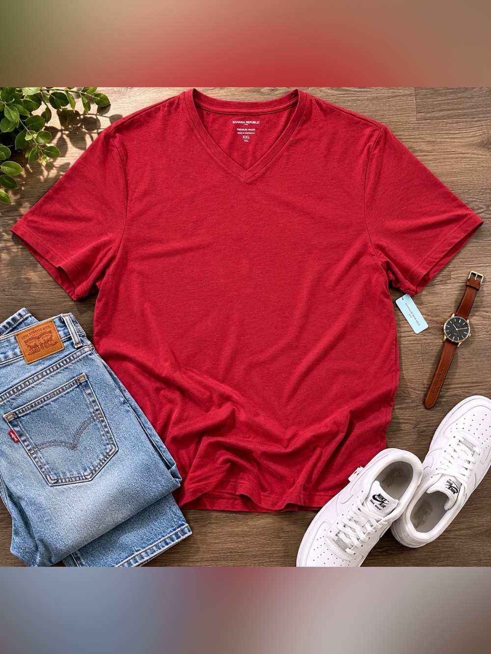Banana Republic Premium Wash Red V Neck T Shirt Men’s XXL Tall NWT